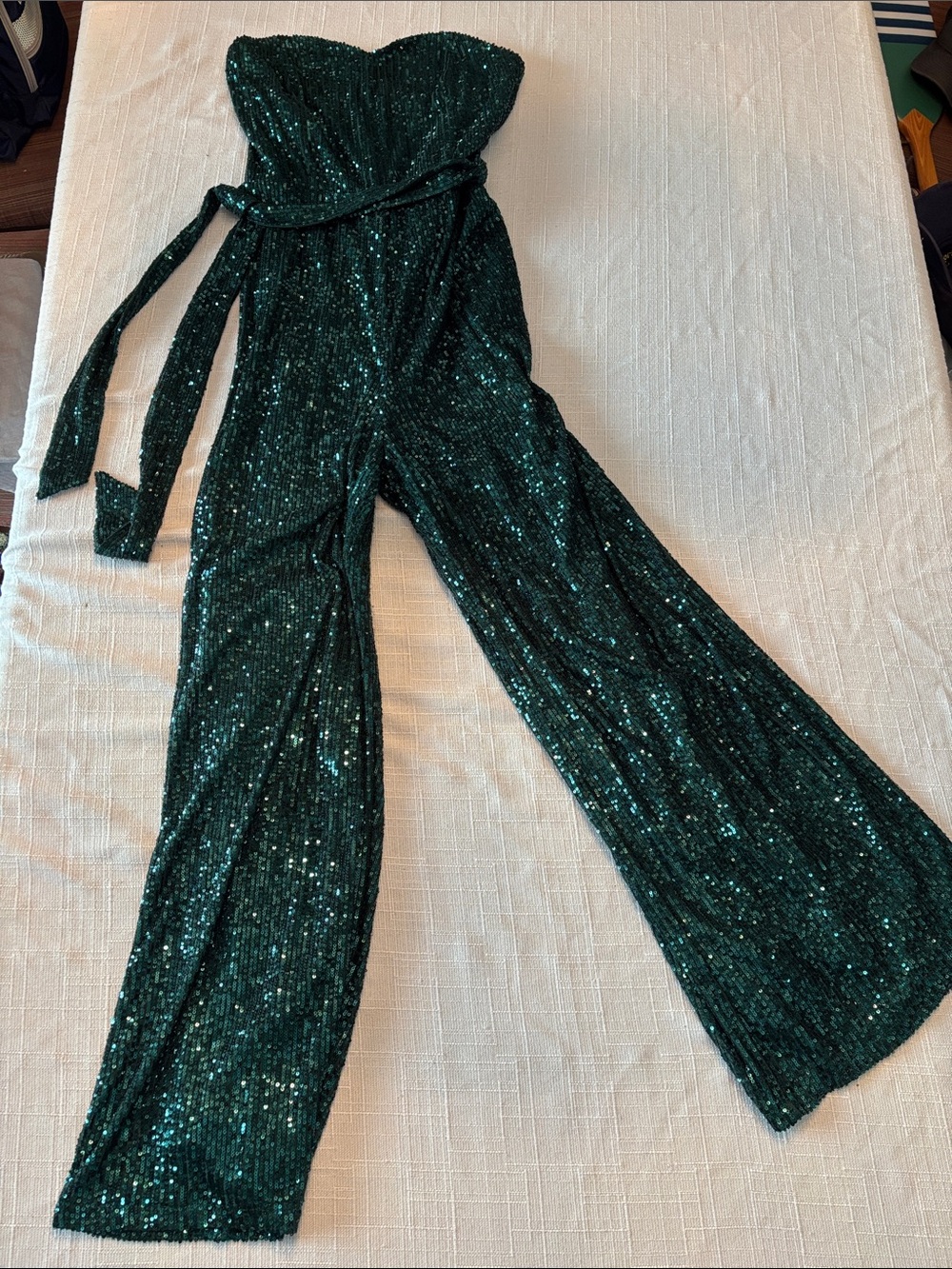 Versona Emerald Green Strapless Sequin Wide-Leg Jumpsuit